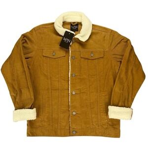 BoohooMAN Mens Tan Corduroy Borg Collar Jacket Button Front Large NWT New w Tags